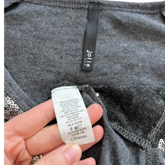 Jolie USA Slate Gray Sequin Basic Top L - Picture 3 of 3